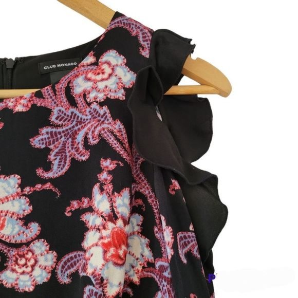 Club Monaco Teodora Cold-Shoulder Floral Print Mini Dress Size 4. - Picture 6 of 12